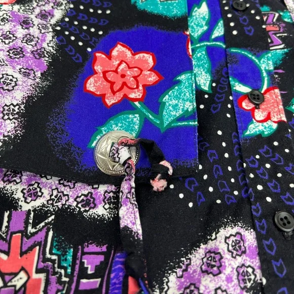 Vintage Frontier Series Western Shirt With Conch Detail Bright Colorful - Picture 7 of 8